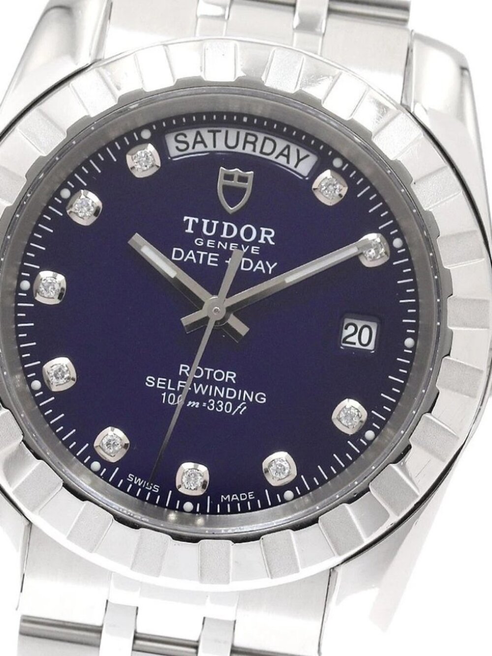 TUDOR Classic Date Day 23010 10P diamond Navy Dial Automatic Men's Watch_944537